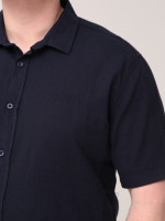 Сорочка чоловіча темно-синя тонка лляна короткий рукав 6508-1