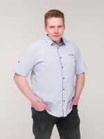 Сорочка чоловіча біла в блакитну клітку короткий рукав стрейчева 6515-1