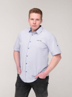 Сорочка чоловіча біла в блакитну клітку короткий рукав стрейчева 6515-1