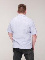 Сорочка чоловіча біла в блакитну клітку короткий рукав стрейчева 6515-1