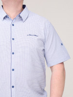 Сорочка чоловіча біла в блакитну клітку короткий рукав стрейчева 6515-1