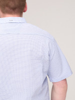 Сорочка чоловіча біла в блакитну клітку короткий рукав стрейчева 6515-1