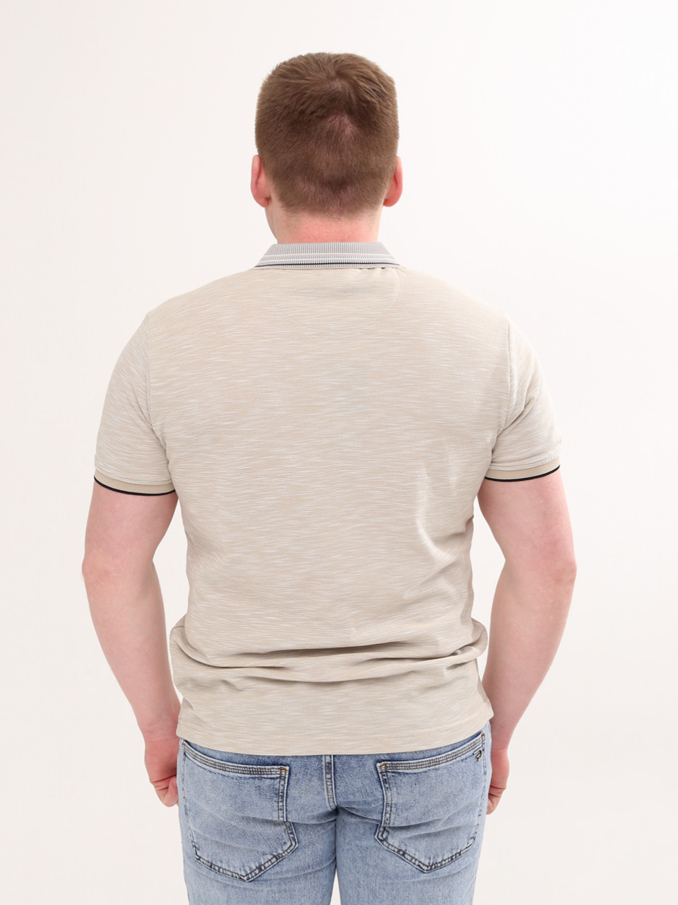 Поло мужское бежевое меланж короткий рукав  9401-4-22