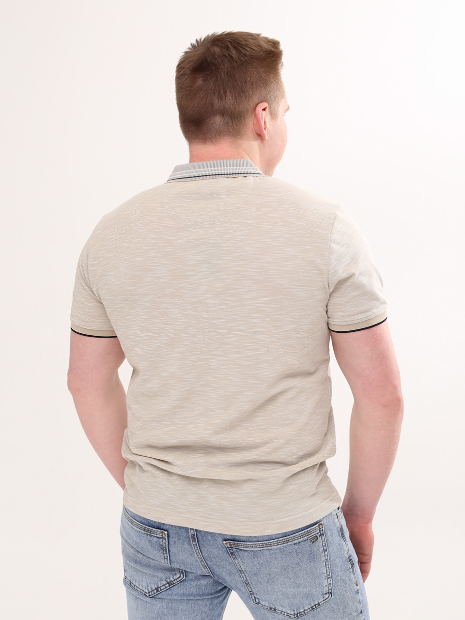 Поло мужское бежевое меланж короткий рукав  9401-4-22
