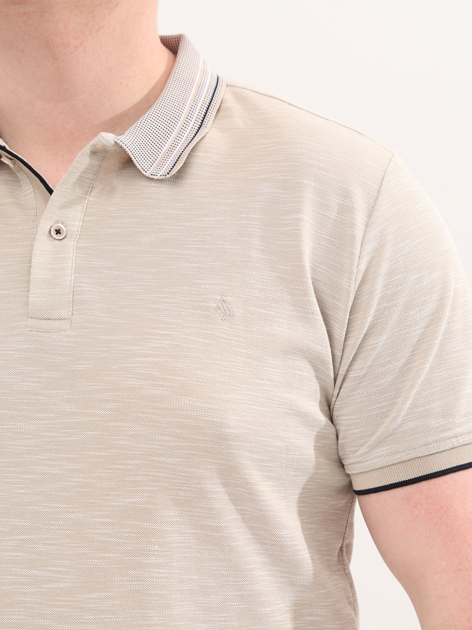Поло мужское бежевое меланж короткий рукав  9401-4-22
