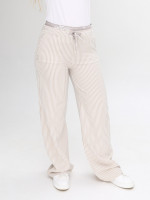 Штани жіночі бежеві тонкі в смужку палаццо на лаштунці 10187