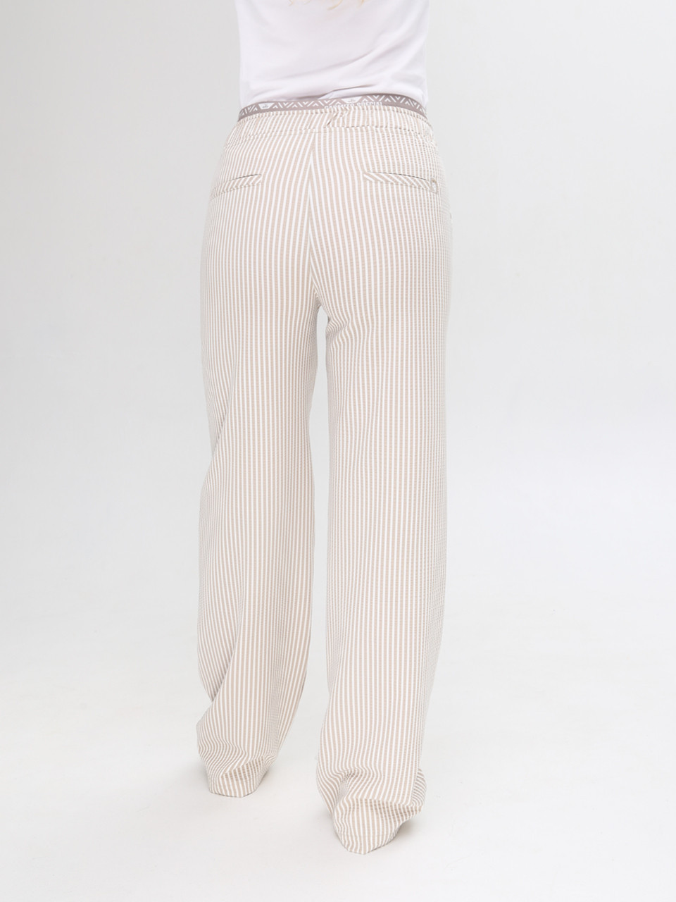 Штани жіночі бежеві тонкі в смужку палаццо на лаштунці 10187