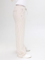 Штани жіночі бежеві тонкі в смужку палаццо на лаштунці 10187