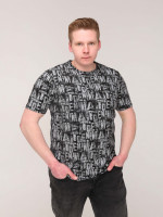 Футболка чоловіча чорна з написами пряма бавовна стрейч 7008-1