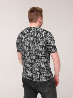 Футболка чоловіча чорна з написами пряма бавовна стрейч 7008-1