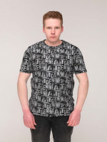 Футболка чоловіча чорна з написами пряма бавовна стрейч 7008-1