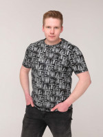 Футболка чоловіча чорна з написами пряма бавовна стрейч 7008-1