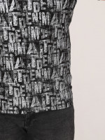 Футболка чоловіча чорна з написами пряма бавовна стрейч 7008-1