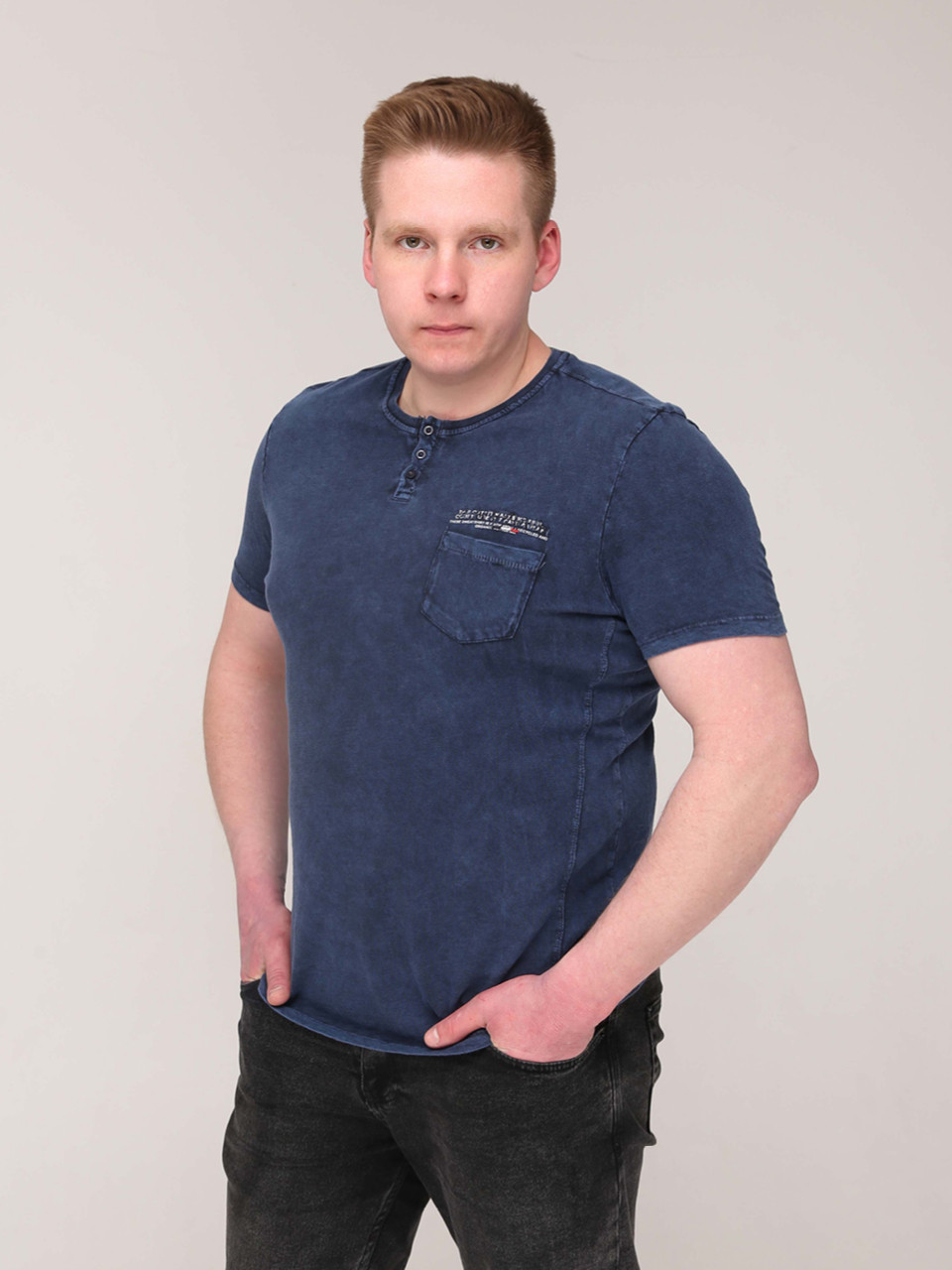 Футболка чоловіча темно-синя бавовняна з варінням 7031-3