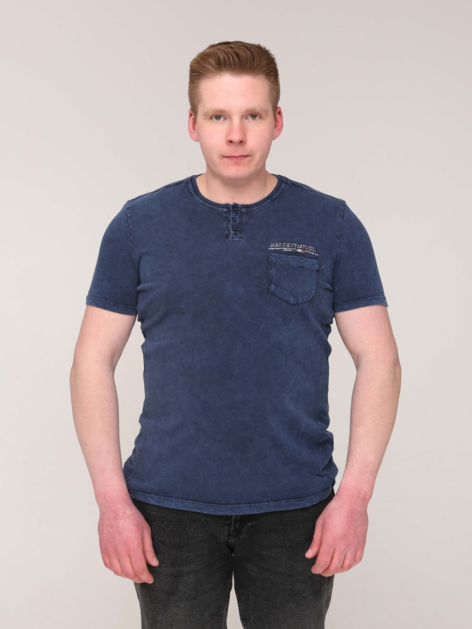 Футболка чоловіча темно-синя бавовняна з варінням 7031-3