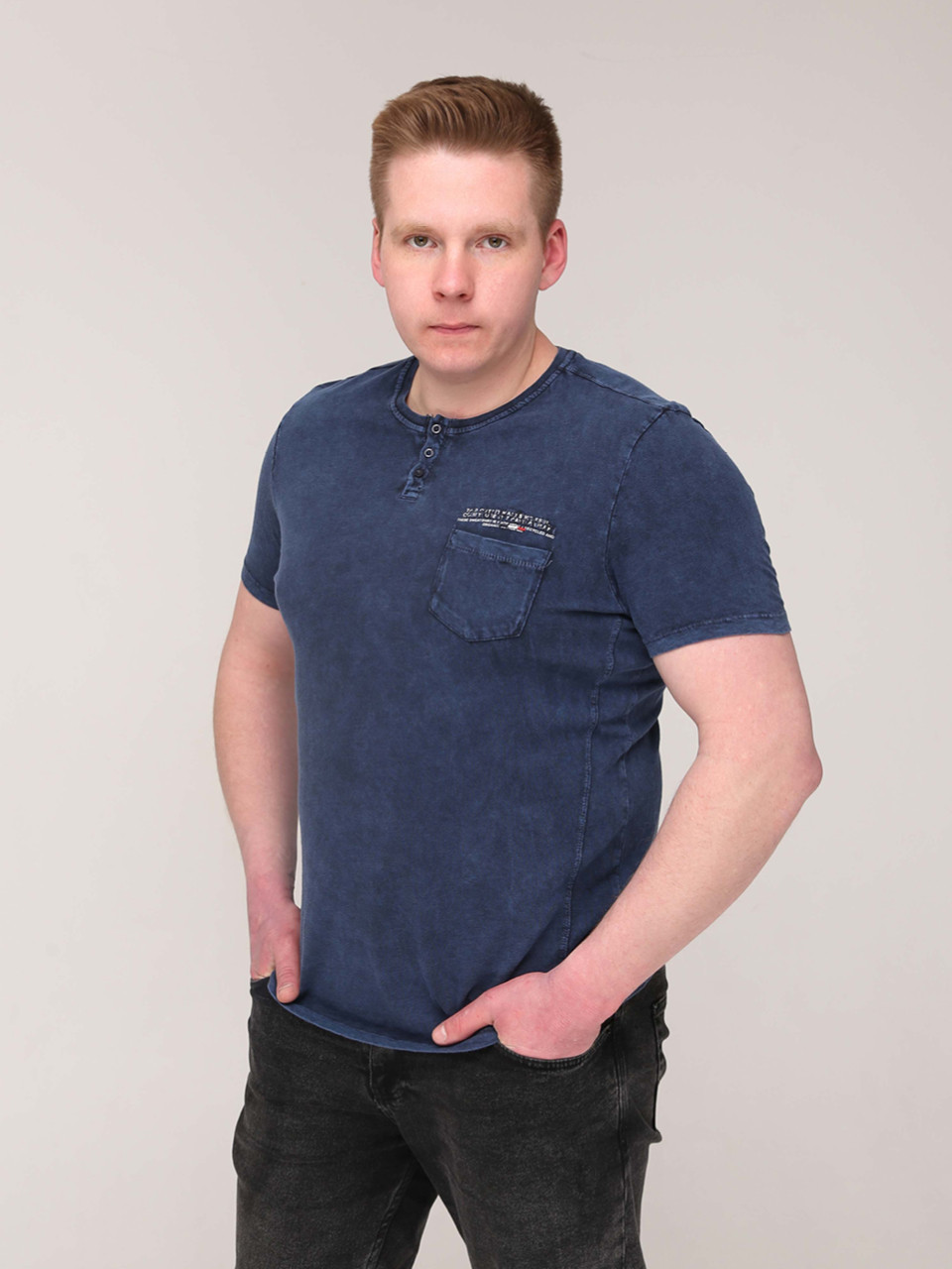 Футболка чоловіча темно-синя бавовняна з варінням 7031-3