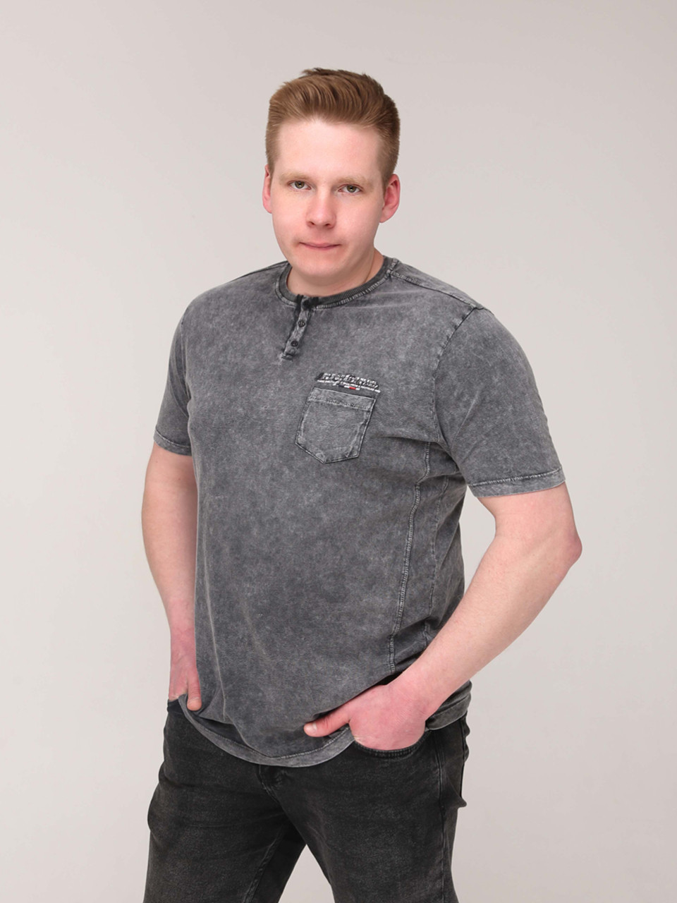 Футболка чоловіча темно-сіра пряма з варінням великий розмір 7031-В-2