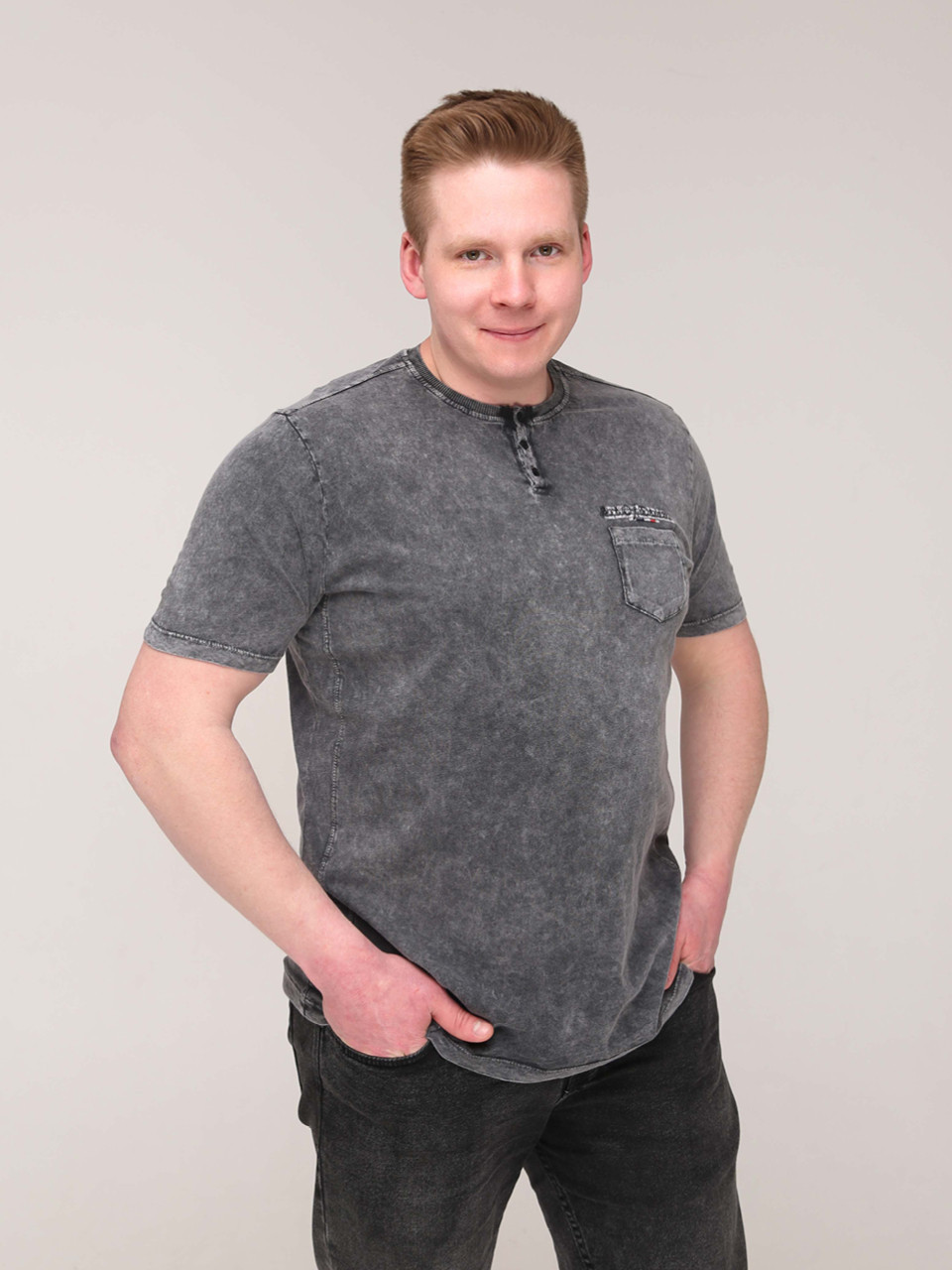 Футболка чоловіча темно-сіра пряма з варінням великий розмір 7031-В-2