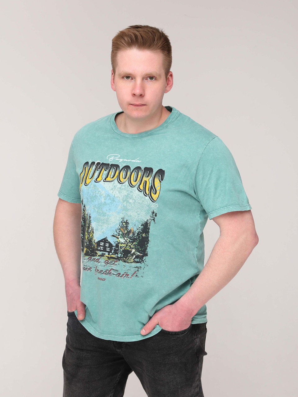 Футболка чоловіча зелена варена пряма з принтом 2116-1
