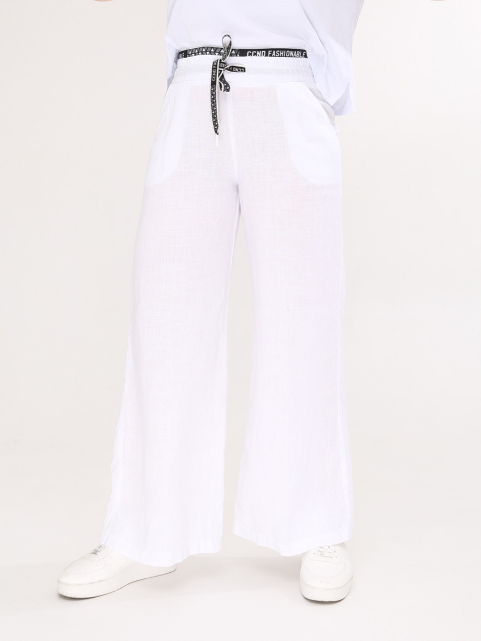 Штани жіночі білі лляні палаццо великий розмір 2225-В-2