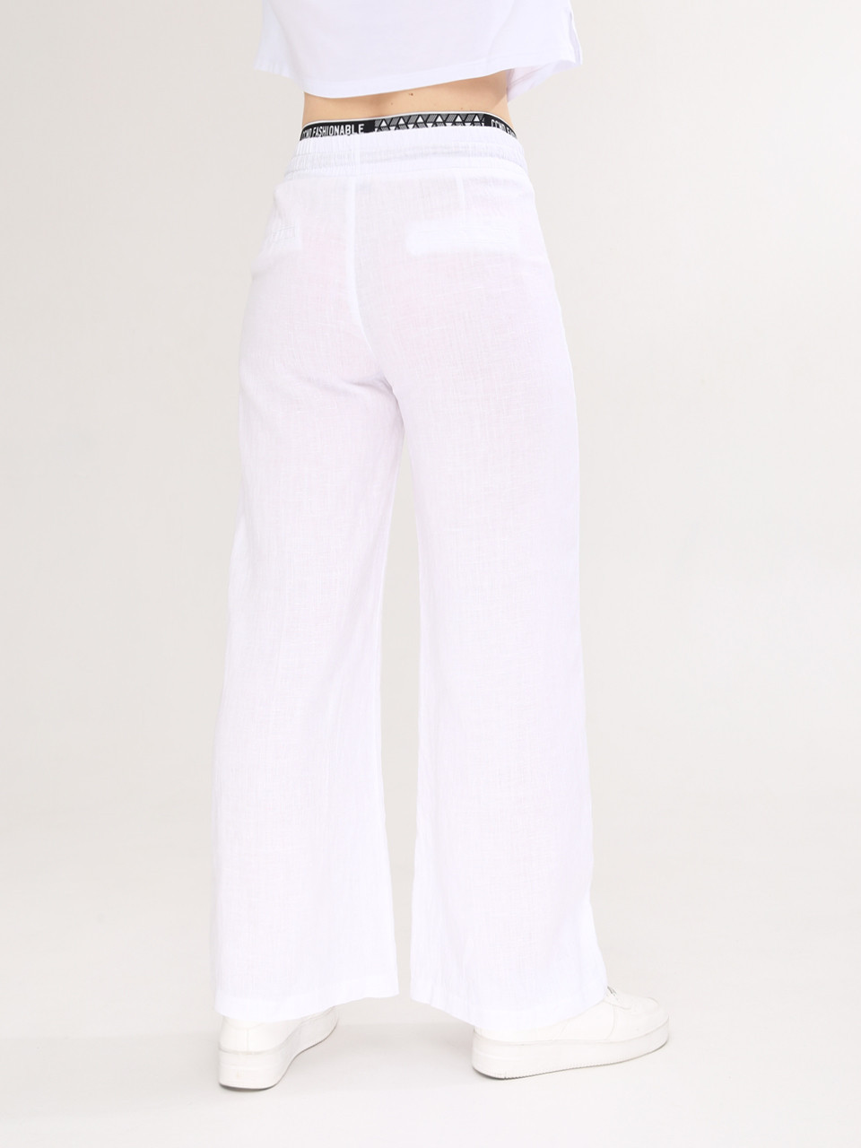 Штани жіночі білі лляні палаццо великий розмір 2225-В-2