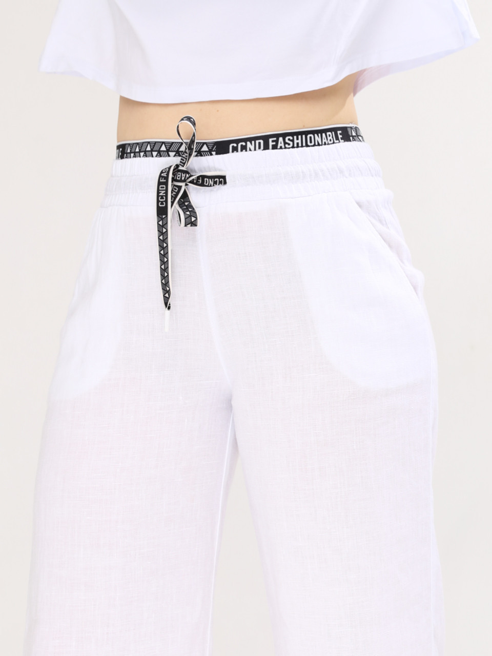 Штани жіночі білі лляні палаццо великий розмір 2225-В-2