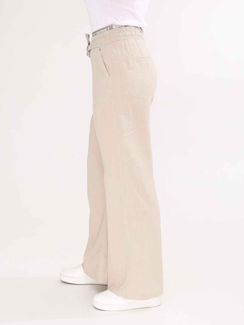 Штани жіночі бежеві лляні палаццо на кулісці 2225-1