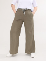 Брюки женские хаки льняные палаццо на кулиске  2225-3