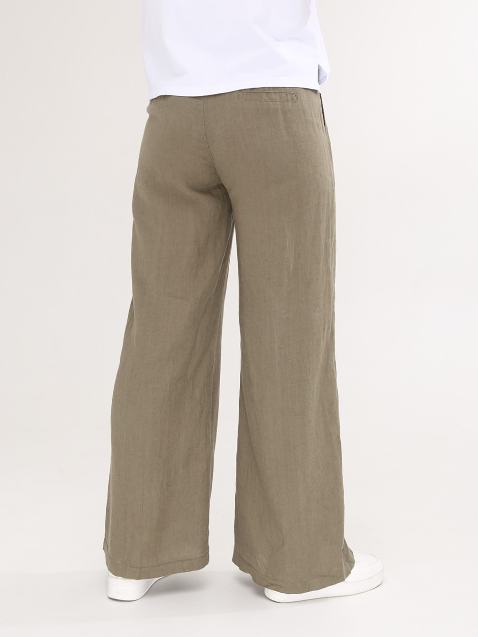 Брюки женские хаки льняные палаццо на кулиске  2225-3
