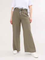 Брюки женские хаки льняные палаццо на кулиске  2225-3