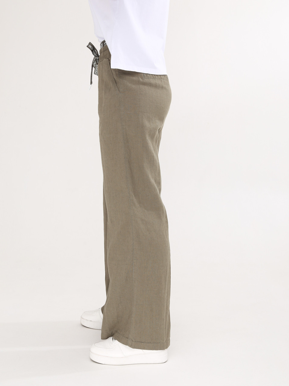 Брюки женские хаки льняные палаццо на кулиске  2225-3