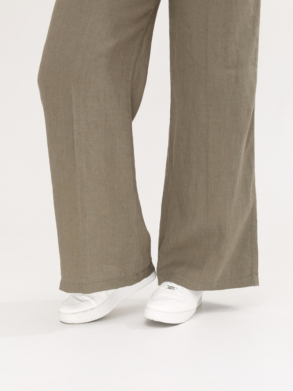 Брюки женские хаки льняные палаццо на кулиске  2225-3