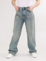 Джинсы женские сине-зеленые широкие палаццо 1485
