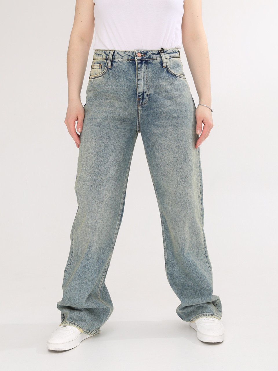 Джинсы женские сине-зеленые широкие палаццо 1485