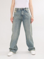 Джинсы женские сине-зеленые широкие палаццо 1485