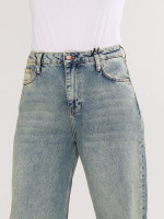 Джинсы женские сине-зеленые широкие палаццо 1485