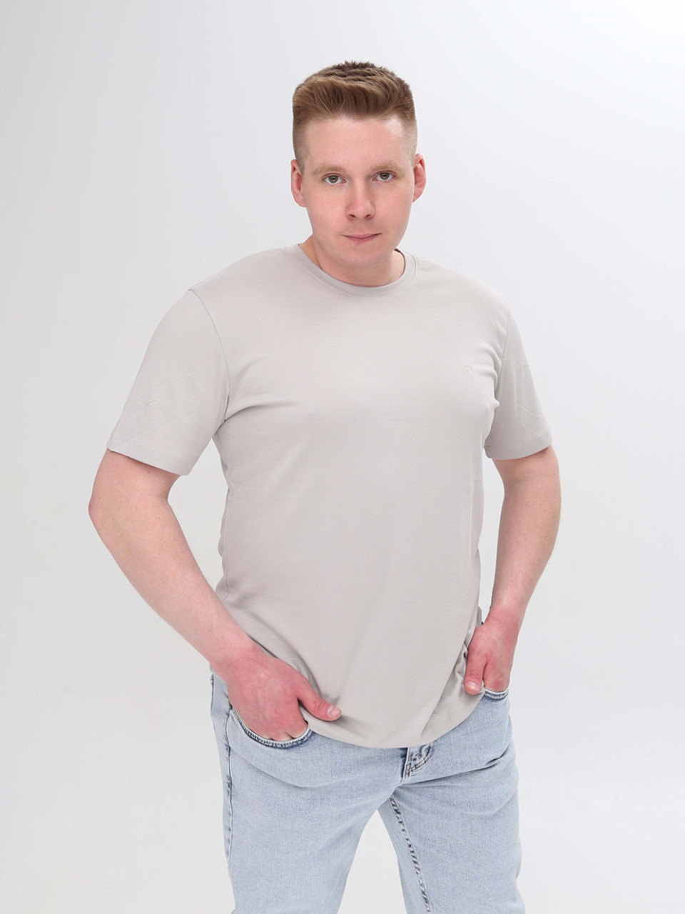 Футболка чоловіча світло-сіра пряма однотонна 1976-2