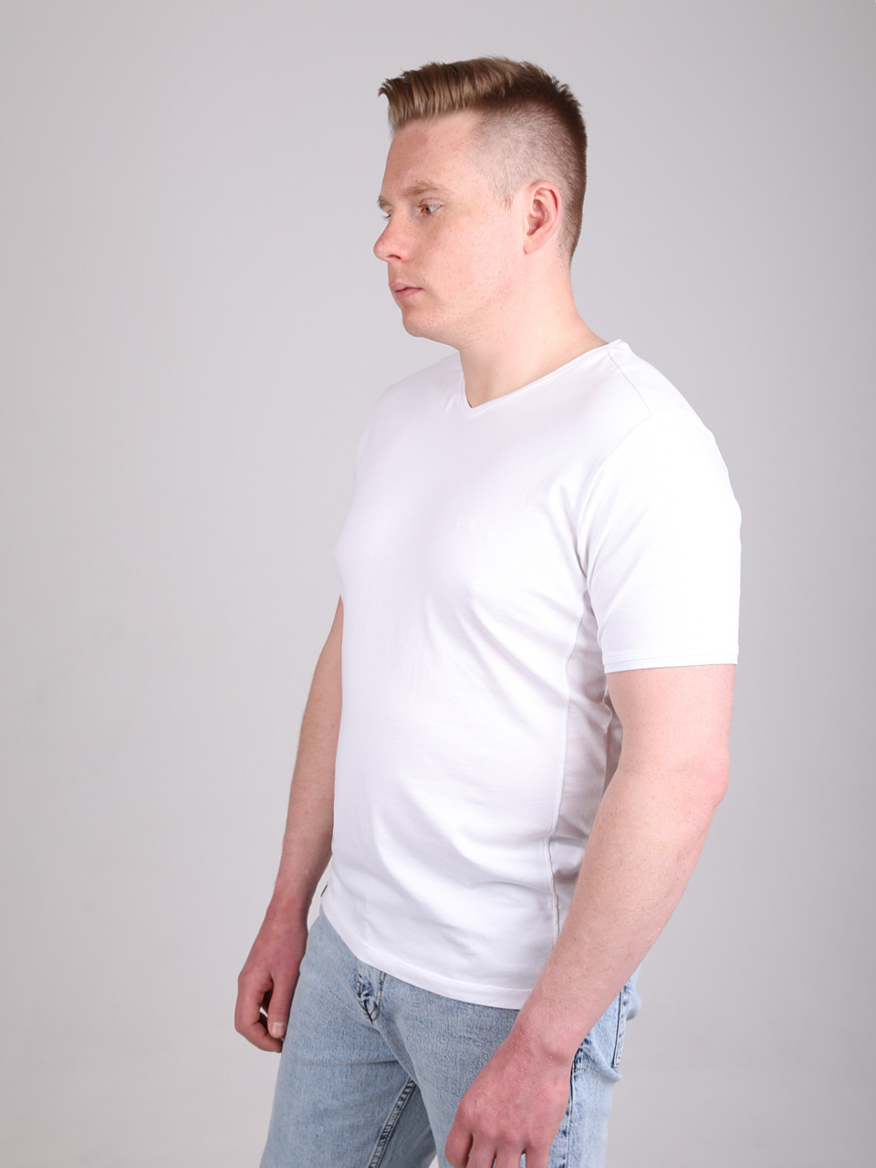 Футболка чоловіча біла однотонна пряма великий розмір 8108-B-4