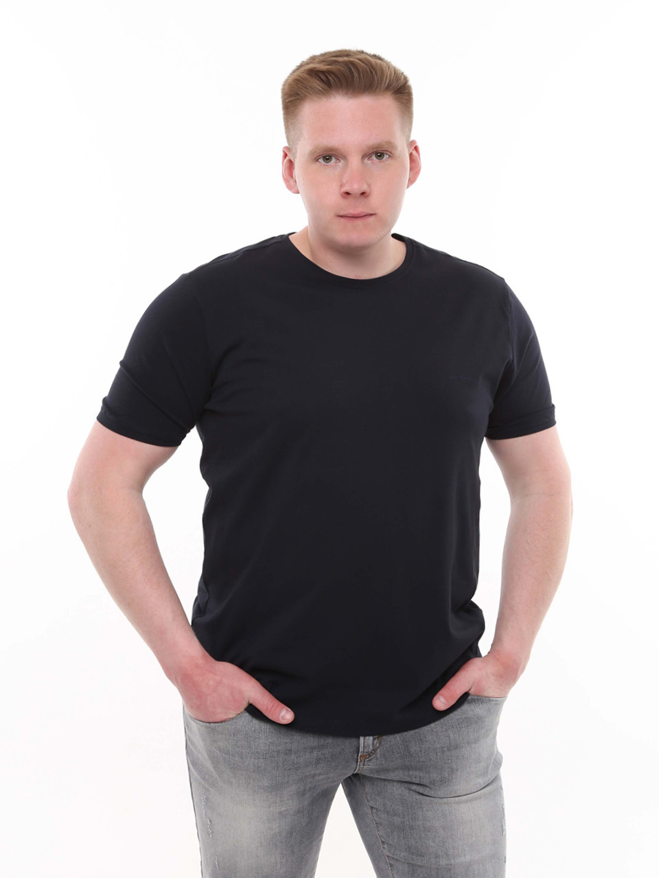 Футболка чоловіча темно-синя однотонна великий розмір 8107-B-6