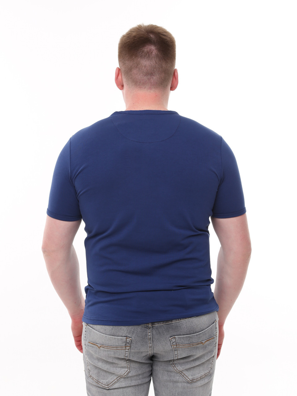 Футболка чоловіча синя пряма однотонна великий розмір 8107-B-1-1