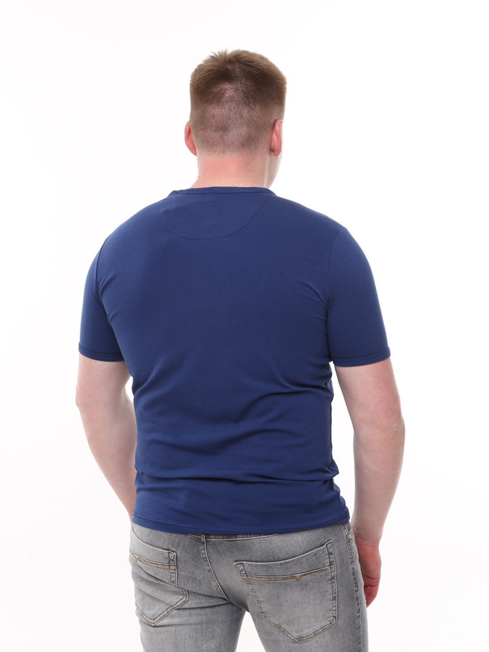 Футболка чоловіча синя пряма однотонна великий розмір 8107-B-1-1