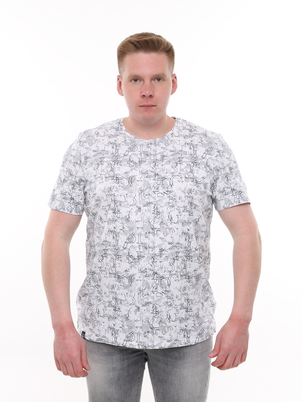Футболка чоловіча біла з принтом великі розміри 2130-B-2