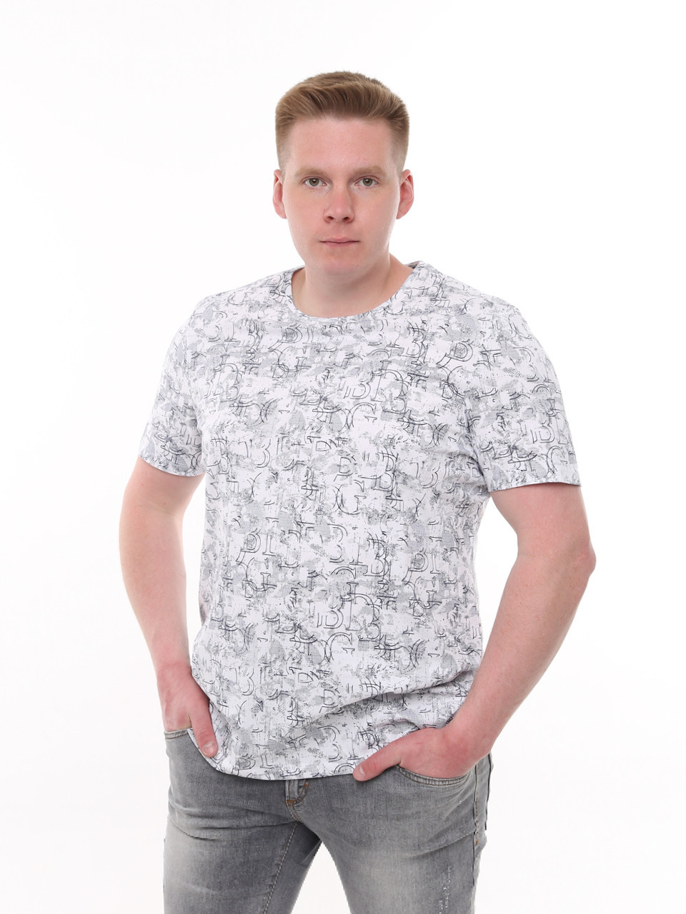 Футболка чоловіча біла з принтом великі розміри 2130-B-2