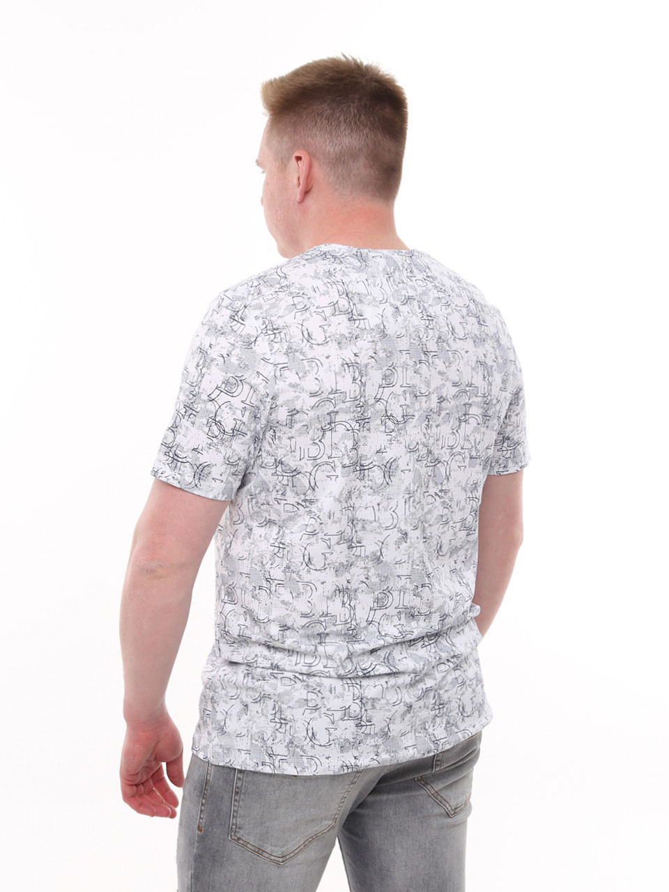 Футболка чоловіча біла з принтом великі розміри 2130-B-2