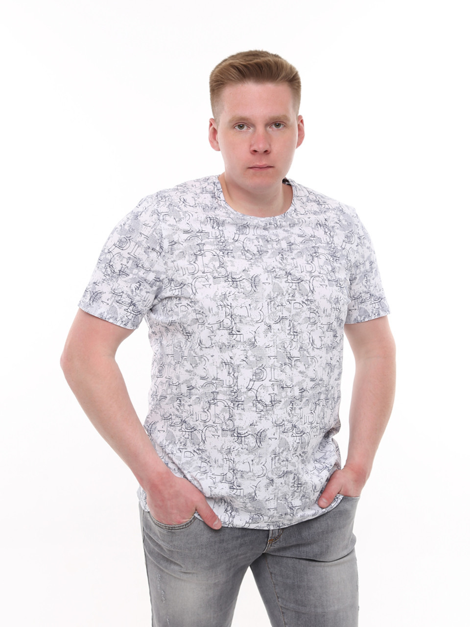 Футболка чоловіча біла з принтом великі розміри 2130-B-2