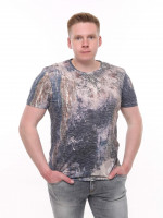 Футболка чоловіча бежево-синя з принтом 6201-3