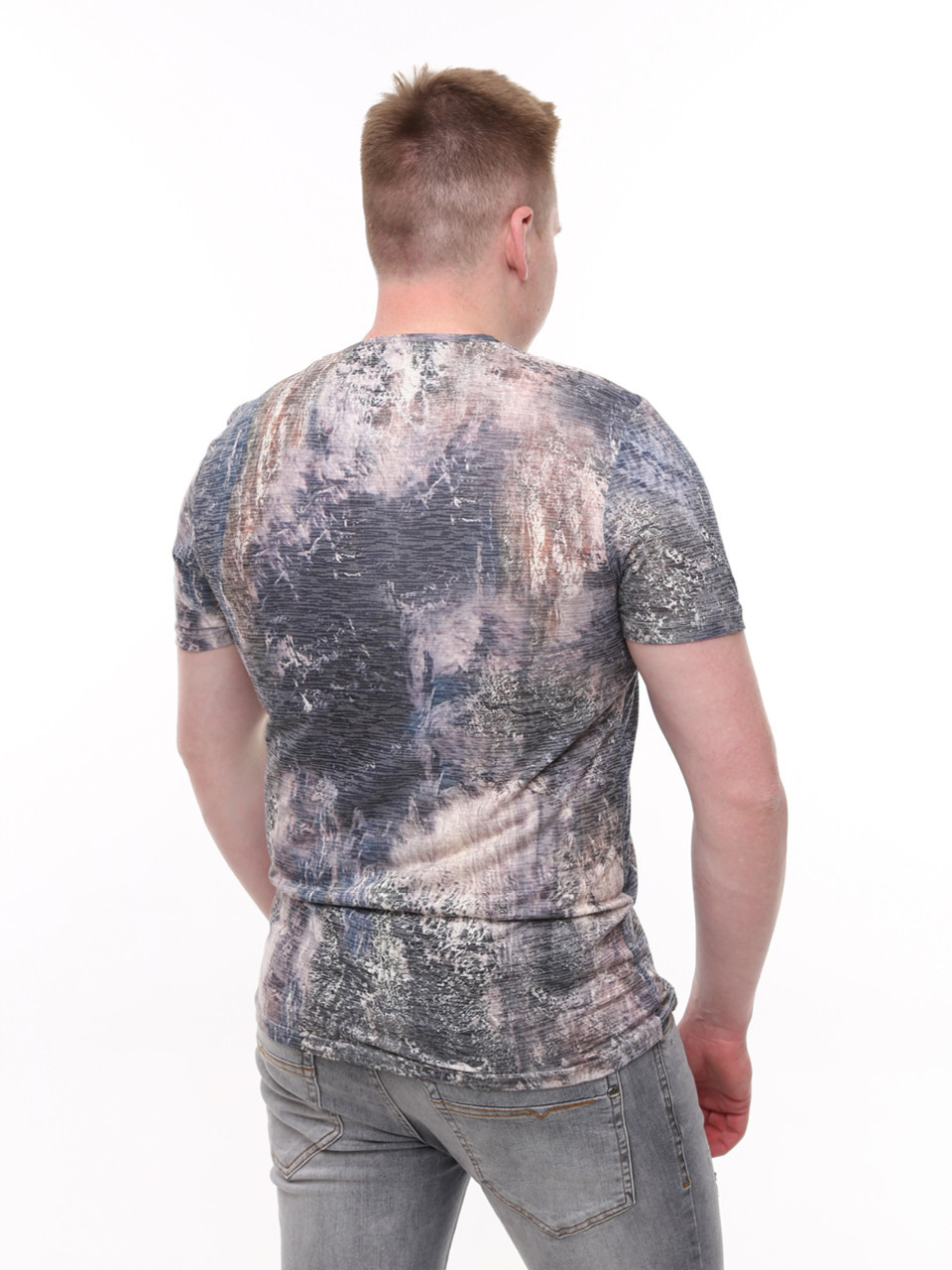 Футболка чоловіча бежево-синя з принтом 6201-3