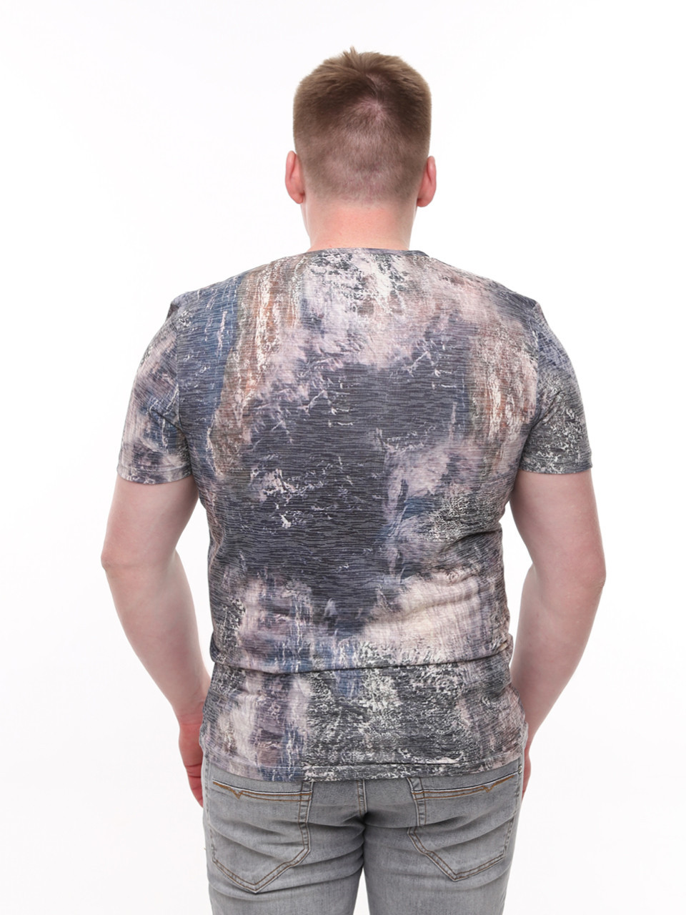 Футболка чоловіча бежево-синя з принтом 6201-3