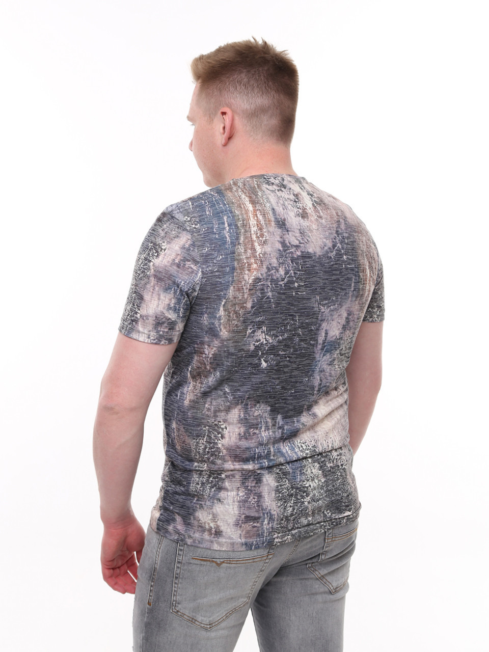 Футболка чоловіча бежево-синя з принтом 6201-3