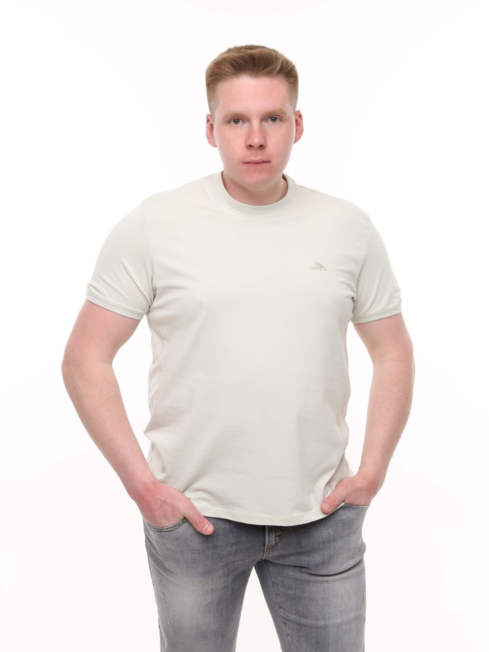 Футболка мужская молочная однотонная широкая 6228-9